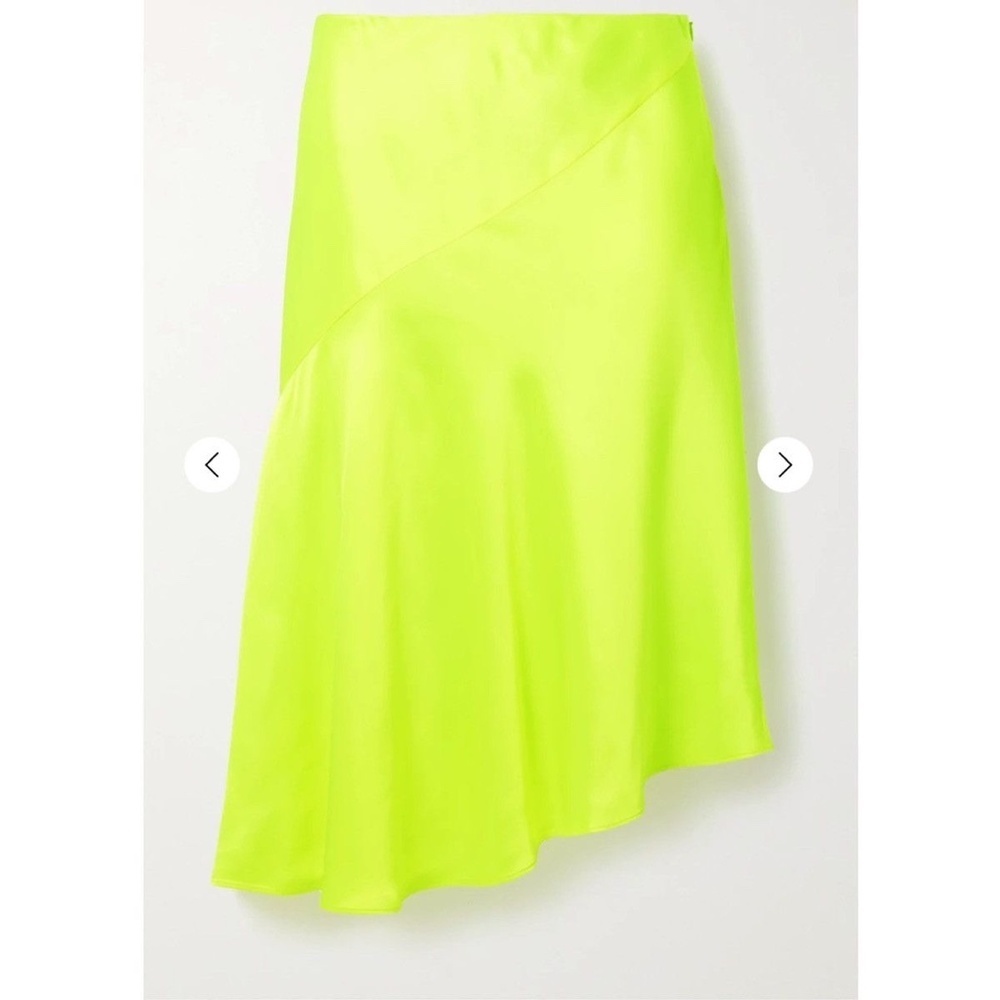 HELMUT LANG | LUXURY ASYMMETRIC WO GRUNGE/MODERN SATIN SKIRT NEON YELLOW | SIZE0 - Picture 5 of 12